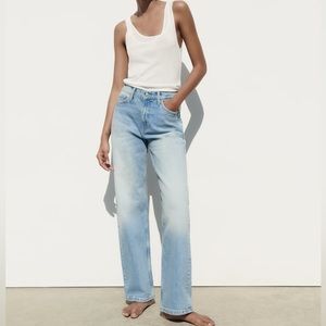 NWT women’s Zara high waisted blue barrel leg denim jeans Size 8 new